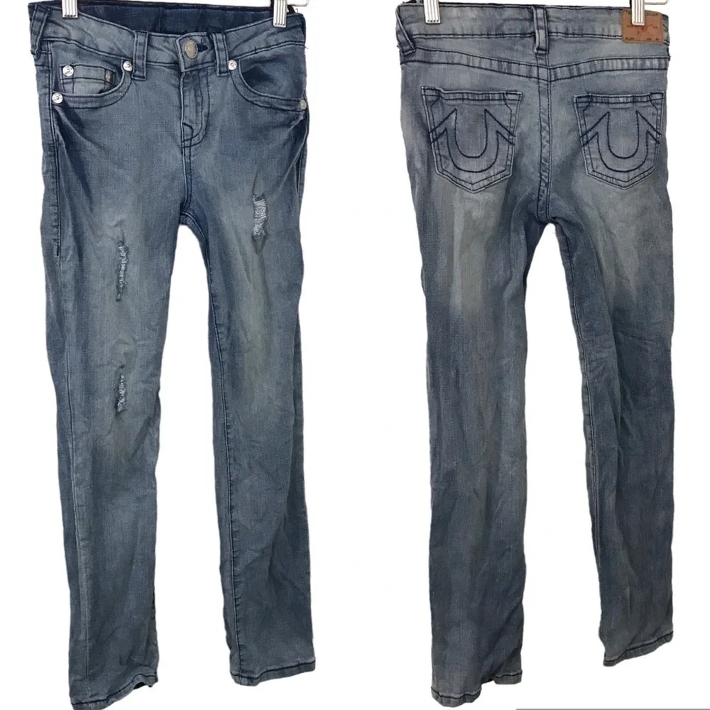 True Religion kids light wash blue distressed denim jeans size 10